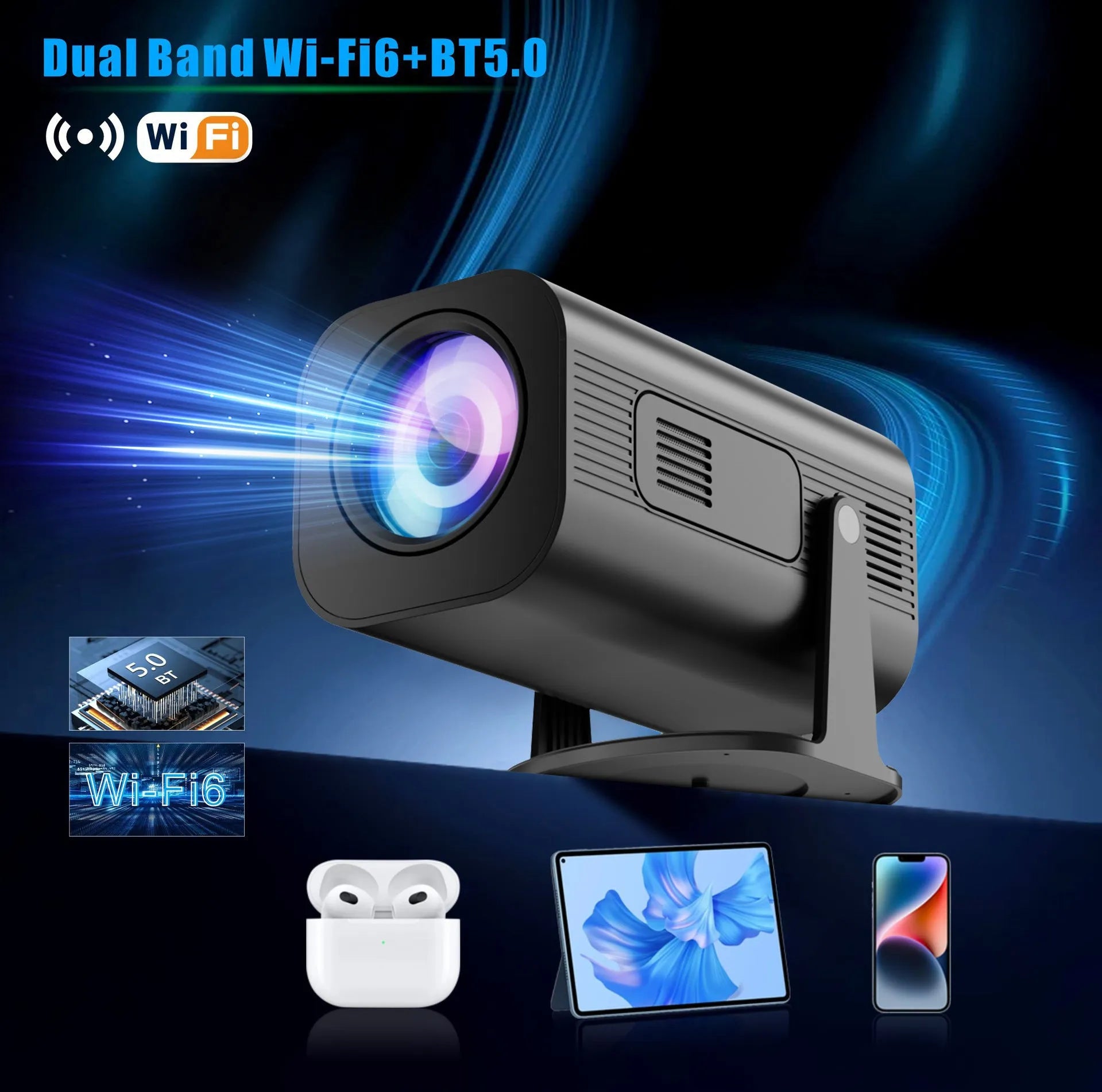 P330 mini projector in black or white with remote control and power cord