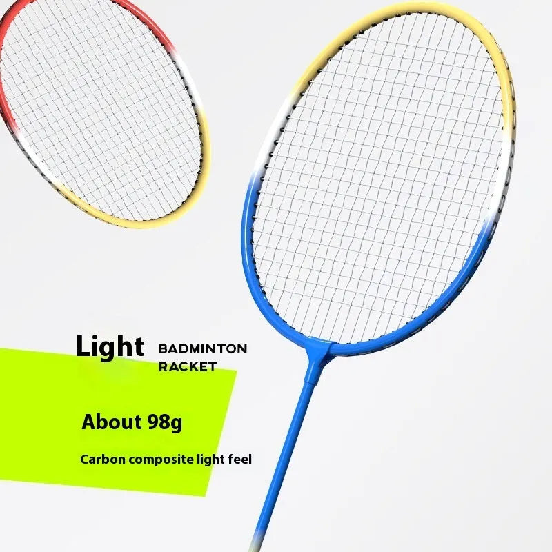 Pair of blue ultra-light alloy badminton rackets full set for two players