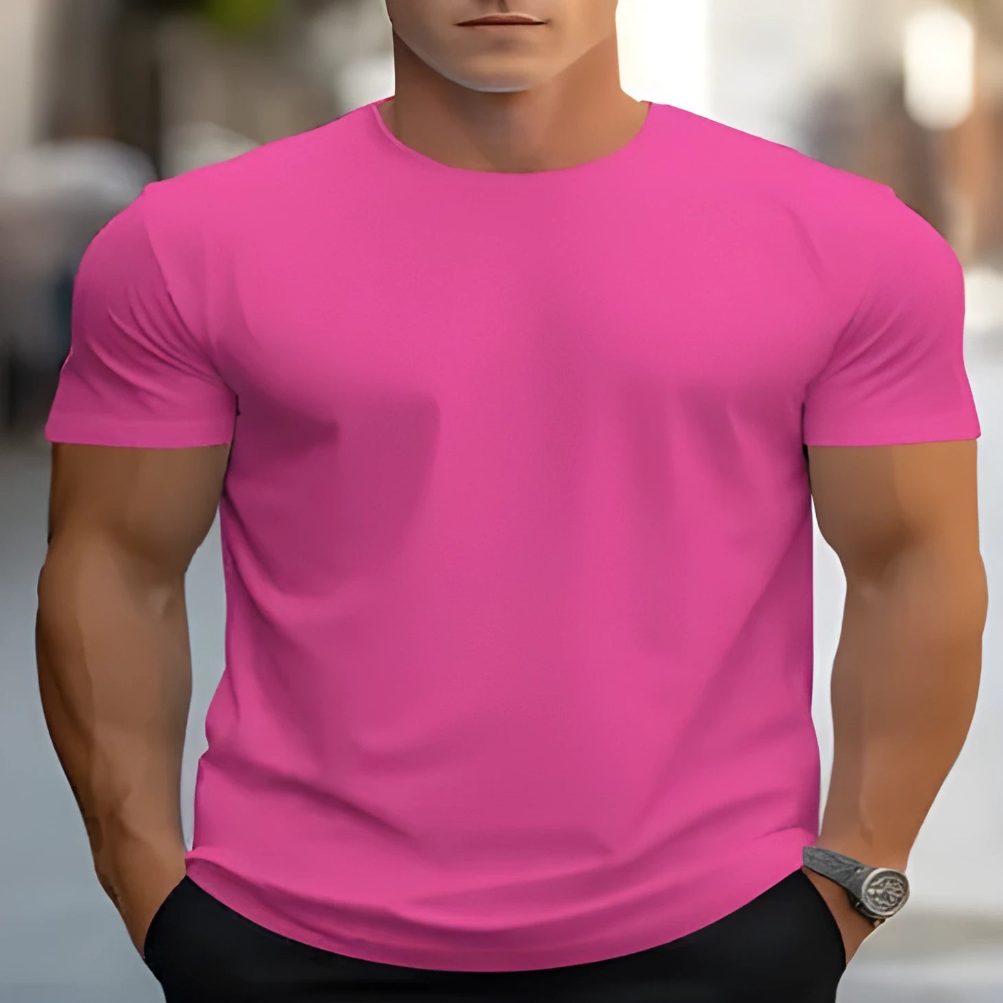 Men's loose fit printed short sleeve t-shirt in bird eye cloth polyester fabric