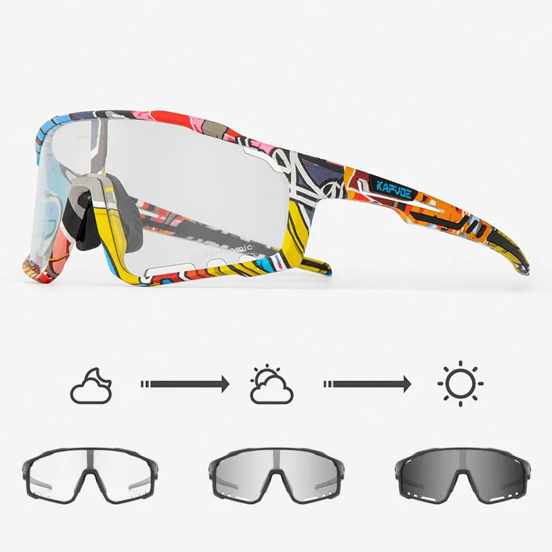 Photochromic cycling sunglasses with a semi-rimless TR90 frame, shown in one of multiple available colours.