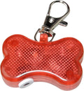 Blue bone-shaped LED pet pendant showing dimensions and attachment loop for collars
