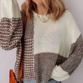 Dark khaki colour block loose knit sweater with drop shoulders and back tie detail