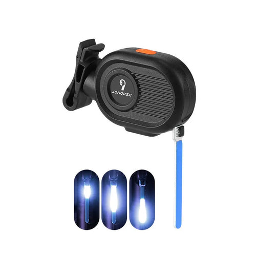 Bicycle rear safety light with colourful waterfall LED effect, showing Type-C charging port.