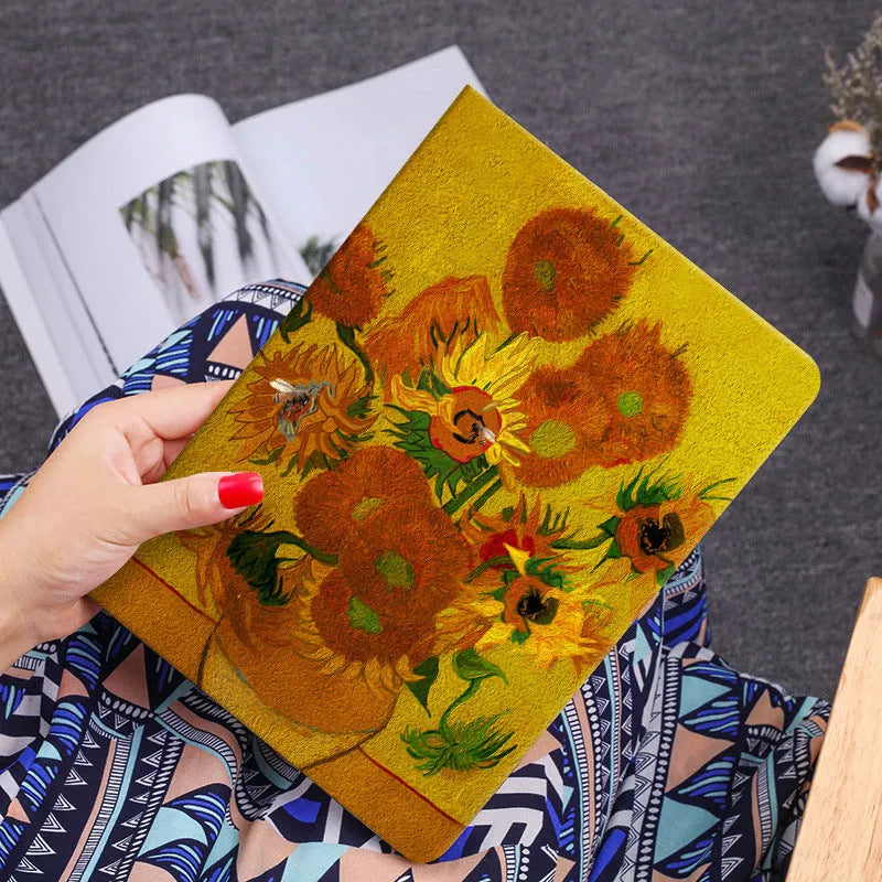 Handmade liquid silicone flip case for iPad shown in Apricot Flower decorative theme.