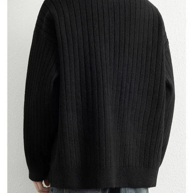 Men's gray half zip pullover sweater with texture knit and loose fit