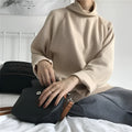 Women's loose fit long sleeve top with half-high collar in solid colour