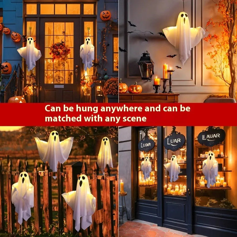 White and orange cloth ghost light with 4.5V button electronics for Halloween party arrangements