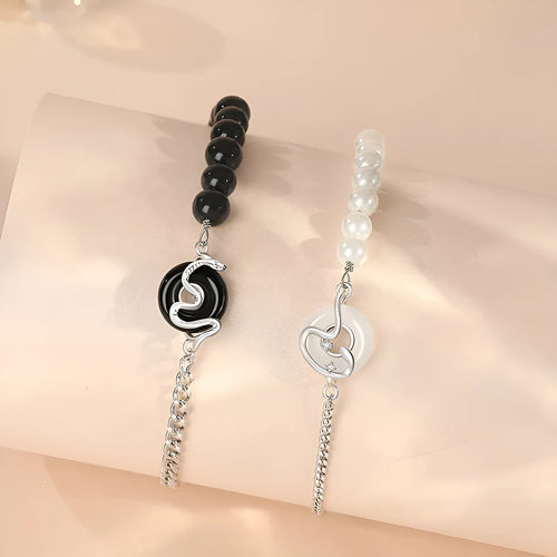 New Chinese style snake zodiac bracelet in 925 sterling silver with a peace buckle clasp, shown in male and female variants.