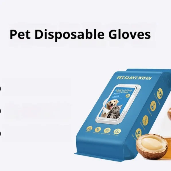 Pack of disposable plastic gloves for pet grooming and cleaning tasks