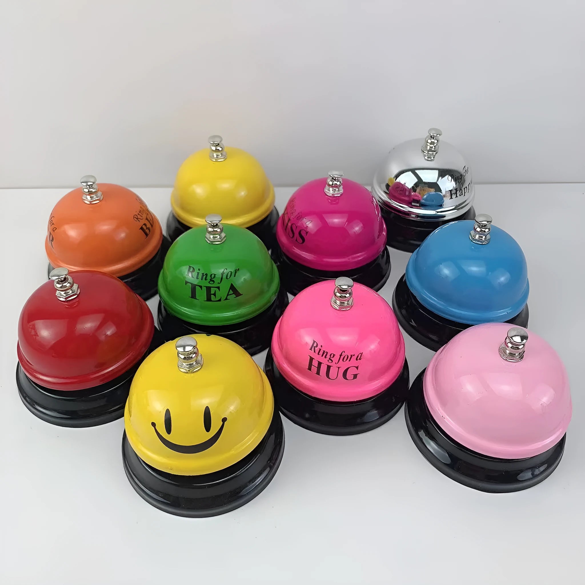 Iron classroom game alarm bell in various colours including Red Me and Green Tea variants