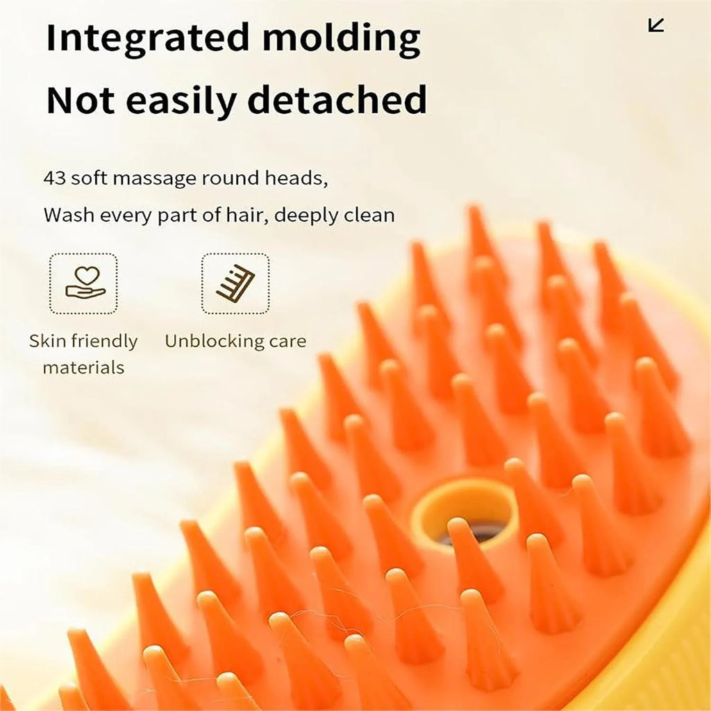 Rechargeable cat steam brush with massage function in green or yellow colour
