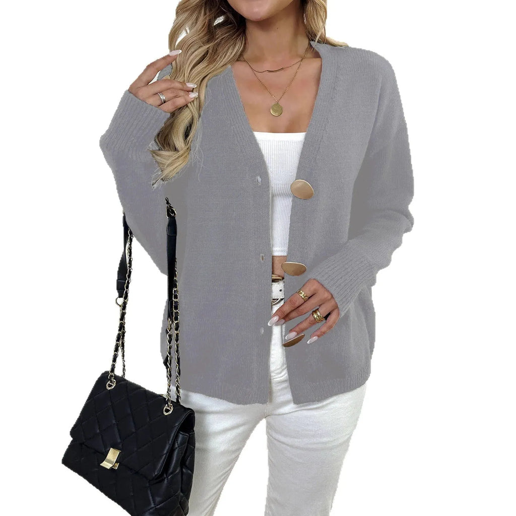 Women's deer plush sweater coat with princess sleeves in black or grey colour options