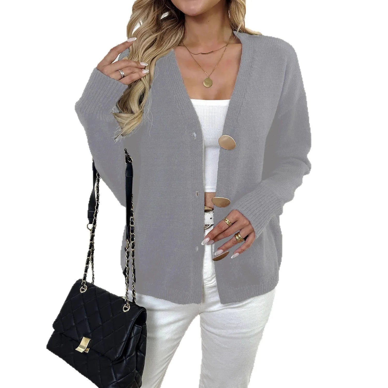 Women's deer plush sweater coat with princess sleeves in black or grey colour options