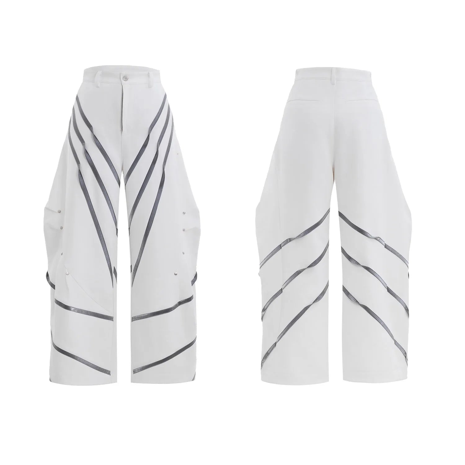 Men's black trousers with metal striped rivet pleats and three-dimensional cutting detail