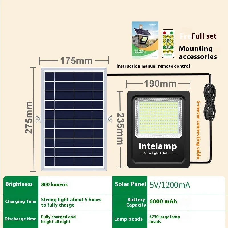 Outdoor solar-powered LED light with IP65 waterproof rating for courtyard and garden illumination