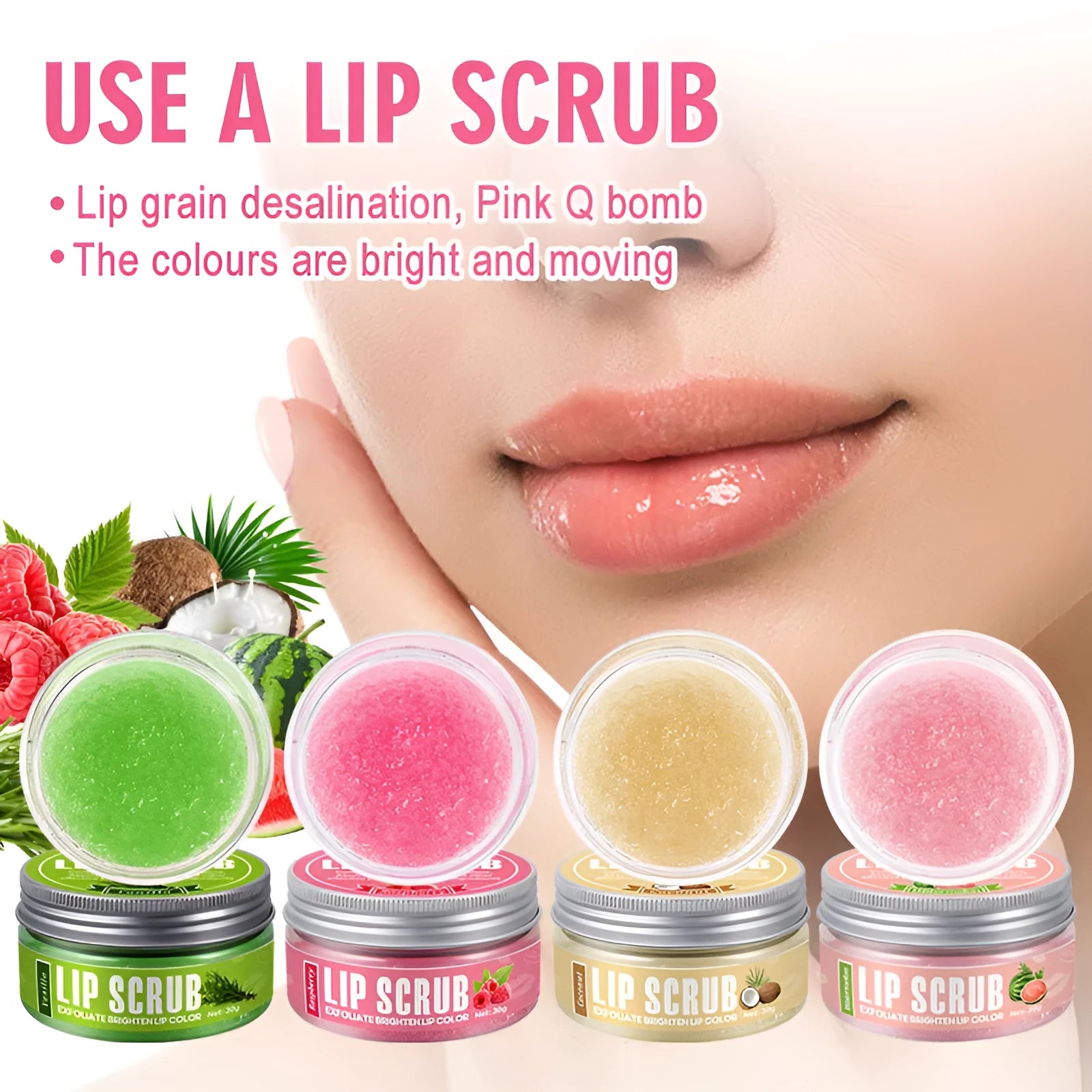 Amatoni fruit flavour lip scrub cream in a 30g container