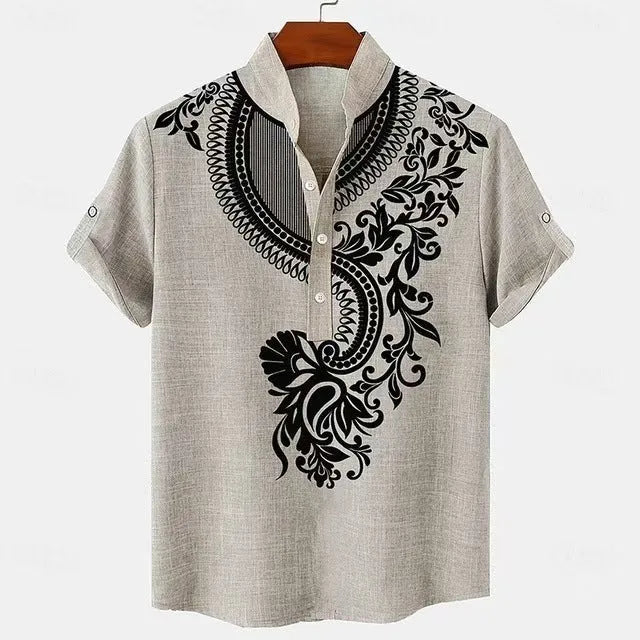 Men's striped casual shirt with personalised button closure in loose fit polyester fabric