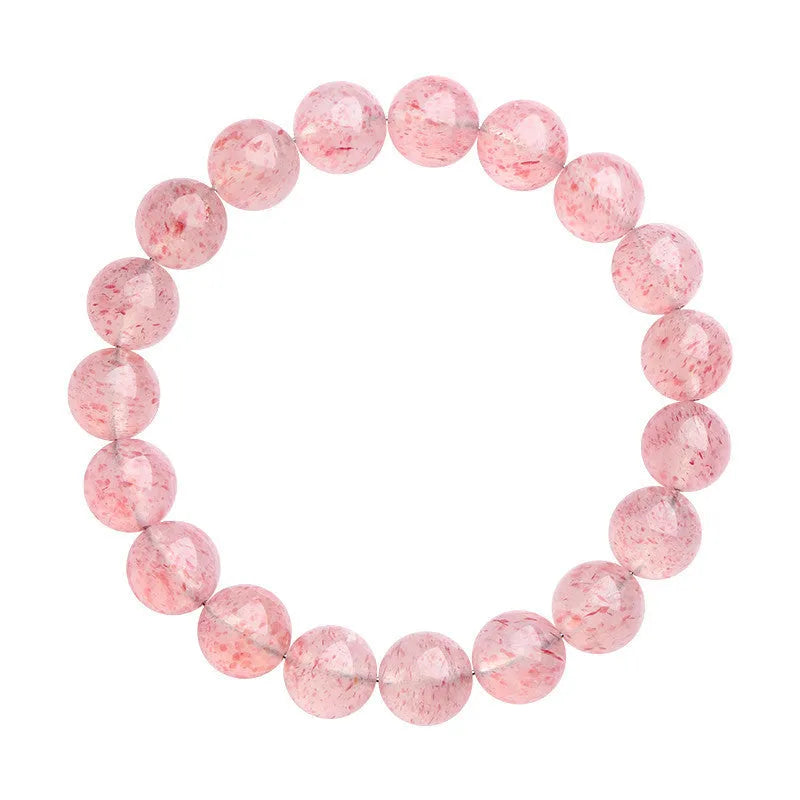 Natural white water strawberry quartz crystal ball bracelet with 10mm geometric beads.