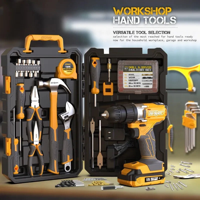 82-piece grey yellow hardware tool combo set for furniture installation with chrome-vanadium steel construction