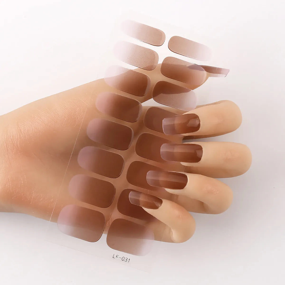 Sheet of 16 solid colour nail art sticker designs including cross, rose, and leopard print patterns.