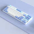Wireless Bluetooth mechanical keyboard with metal construction in purple-white or blue-white colour options