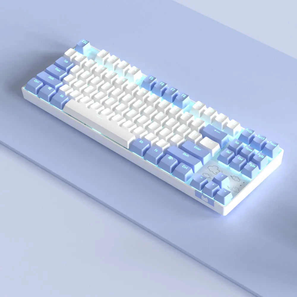 Wireless Bluetooth mechanical keyboard with metal construction in purple-white or blue-white colour options