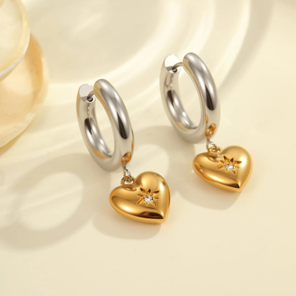 Christmas tree heart earrings in stainless steel with 18K gold electroplated finish and star charms