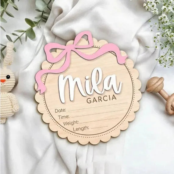 Customised wooden square ornament with personalised name for baby room decoration
