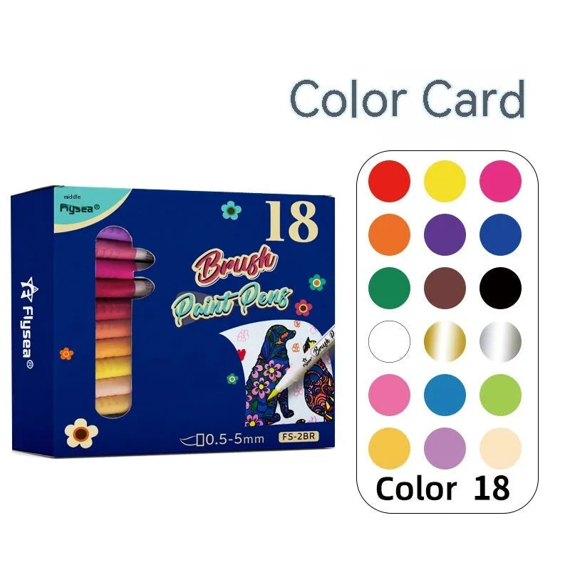 Set of soft head gouache pens with flexible tips for hand lettering and card art.