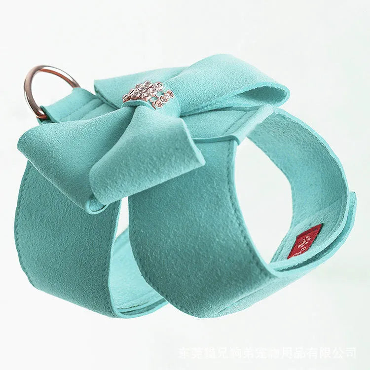Cute bowknot puppy chest strap harness in microfiber available in pink, blue, orange colours