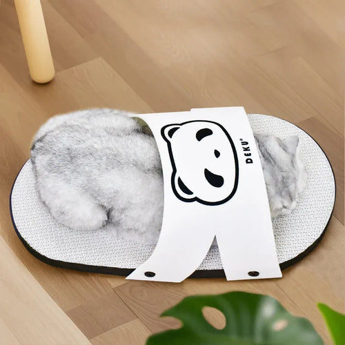 White slipper-style corrugated paper cat scratch board for feline claw care