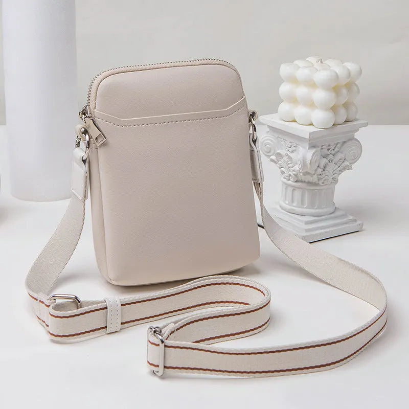 Women's compact crossbody shoulder bag for mobile phones in solid colour with 14.5×5.5×19cm dimensions