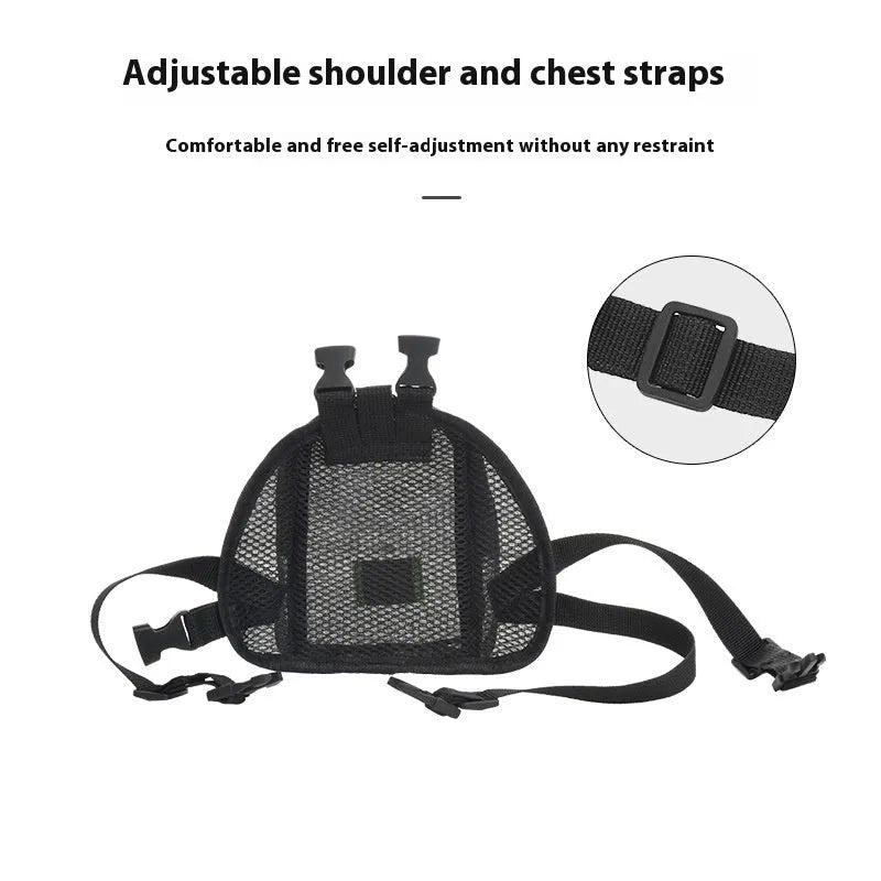 Blue dog backpack with adjustable straps and breathable mesh panel for small dog transport