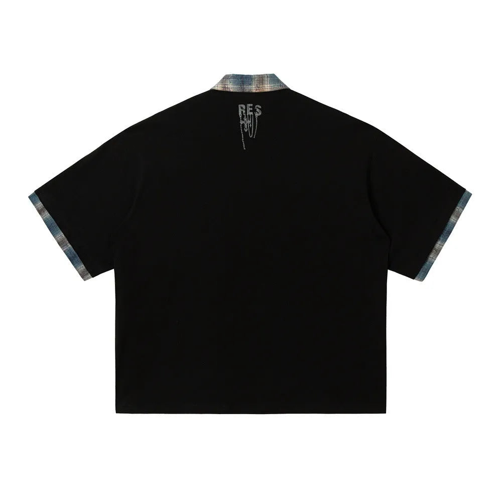 Men's loose fit cotton top with asymmetrical graffiti print in residual blue colour