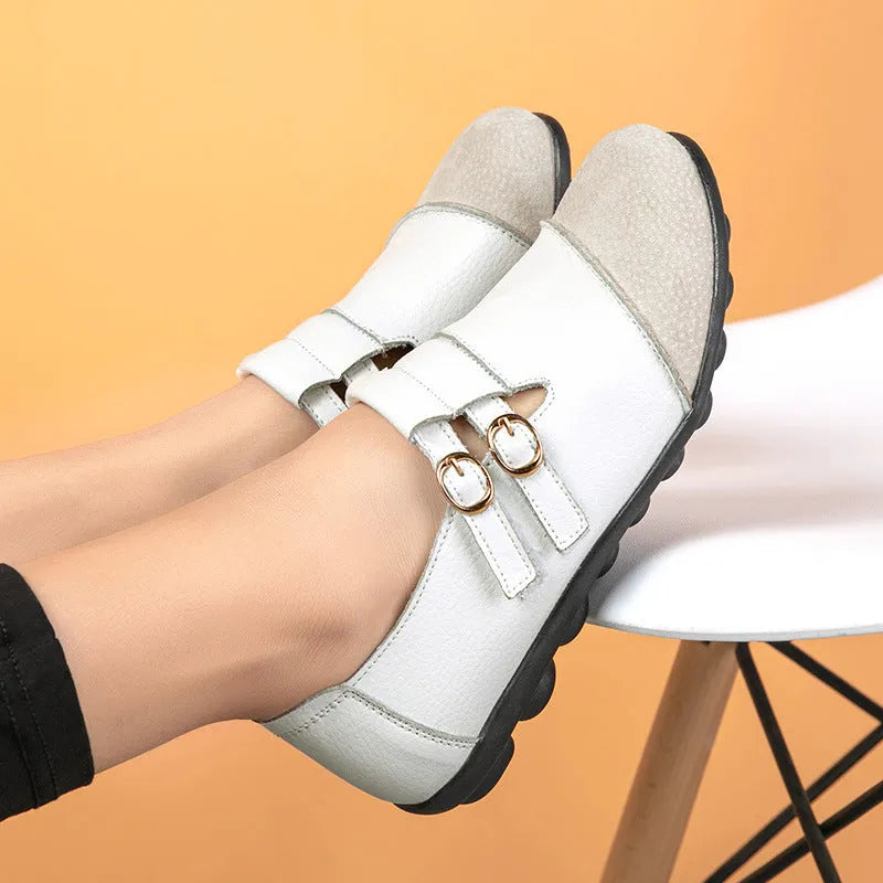 Casual flat shoes with Velcro fastening, cow leather upper, and beef tendon sole in multiple colours