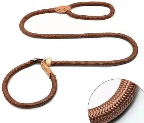 Brown nylon P chain dog leash with hand-holding rope, 2.1 metres long
