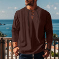 Men's solid colour cotton linen beach shirt in loose fit pullover style