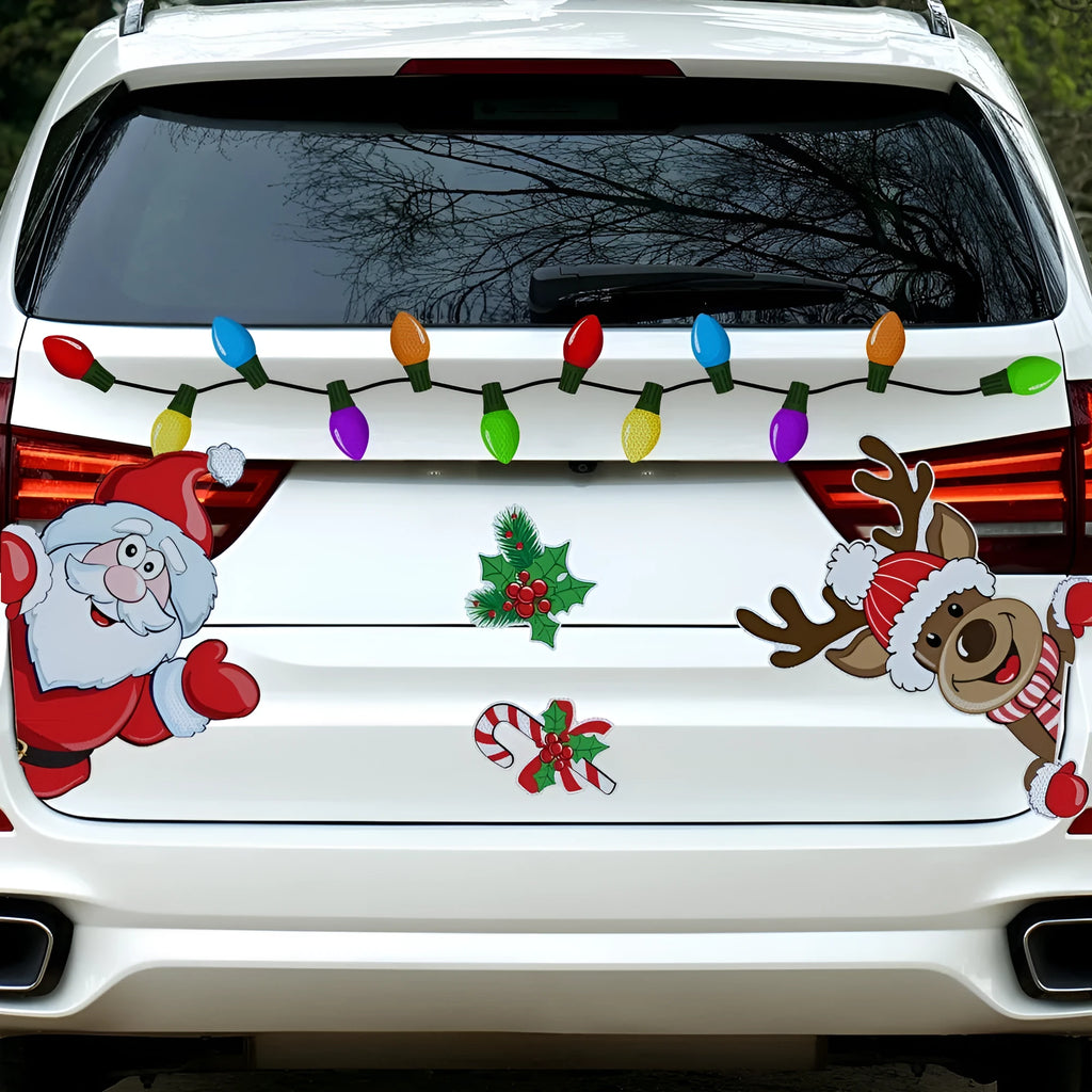 Medium Christmas elk reflective magnetic sticker with cartoon design on metallic surface