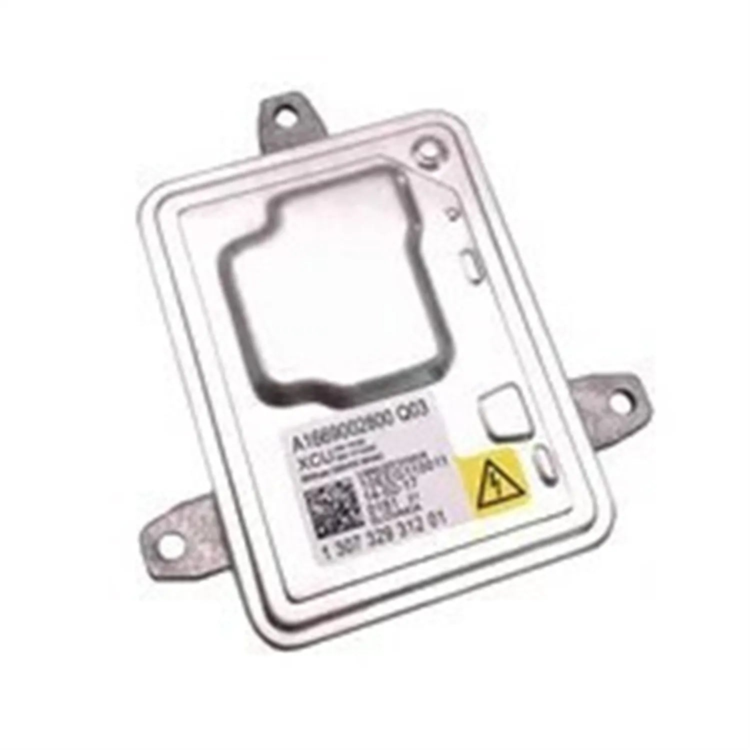 Metal headlight ballast unit for automotive use, showing scale with dimensions 14x11x4.5cm