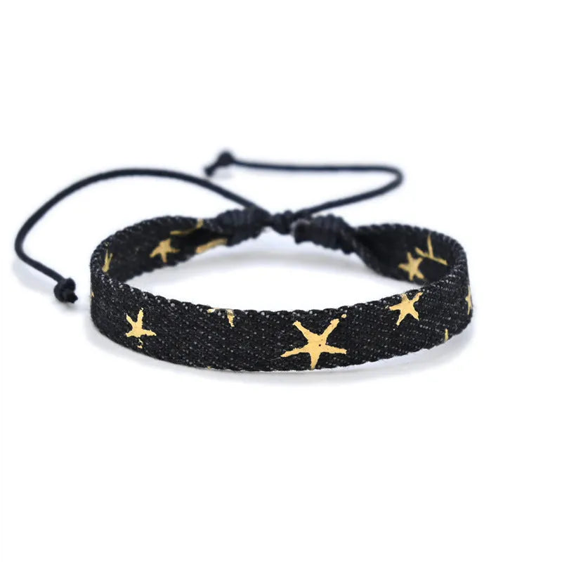 Handmade denim fabric bracelet strap for travel memories, shown in one of eleven colour variants
