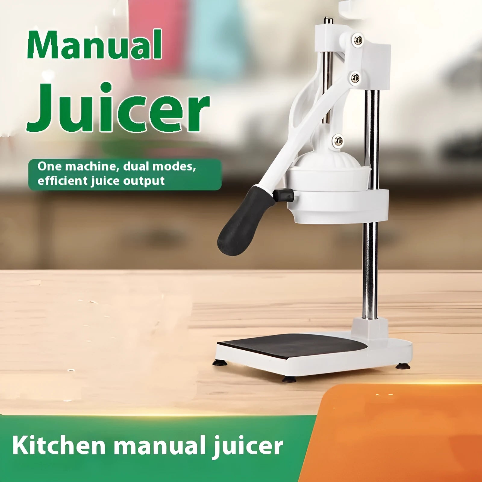 Manual stainless steel citrus juicer with quick disassembly feature and 480cm nylon construction