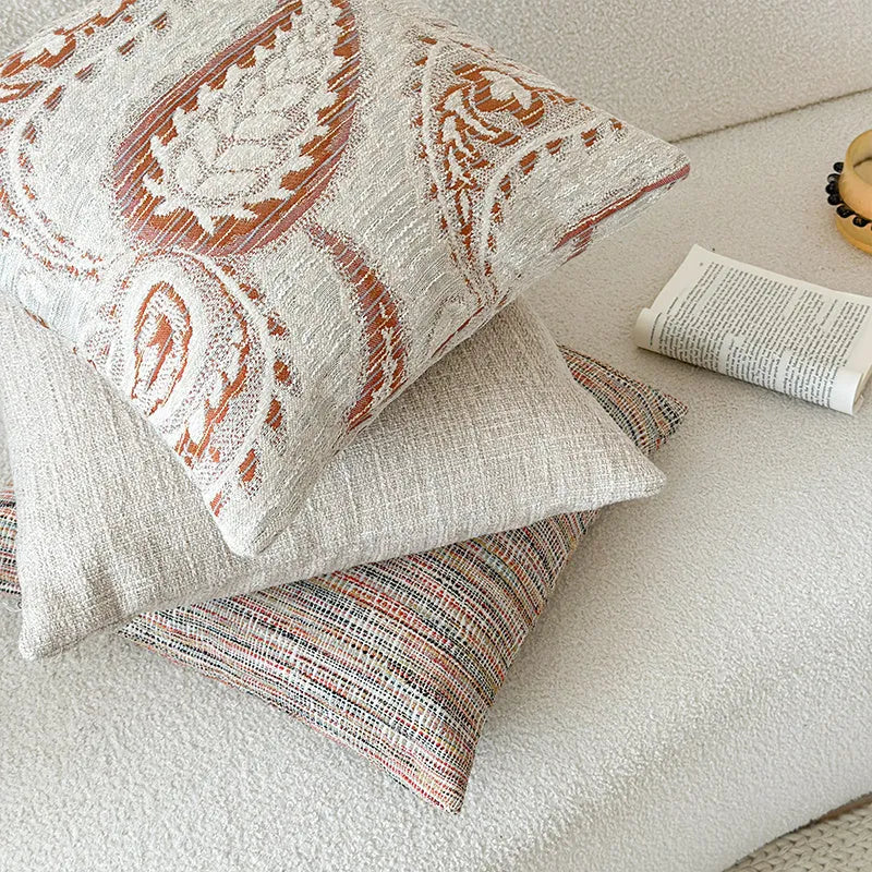 American-style jacquard paisley pillow cover in amber colour showing plant and flower pattern