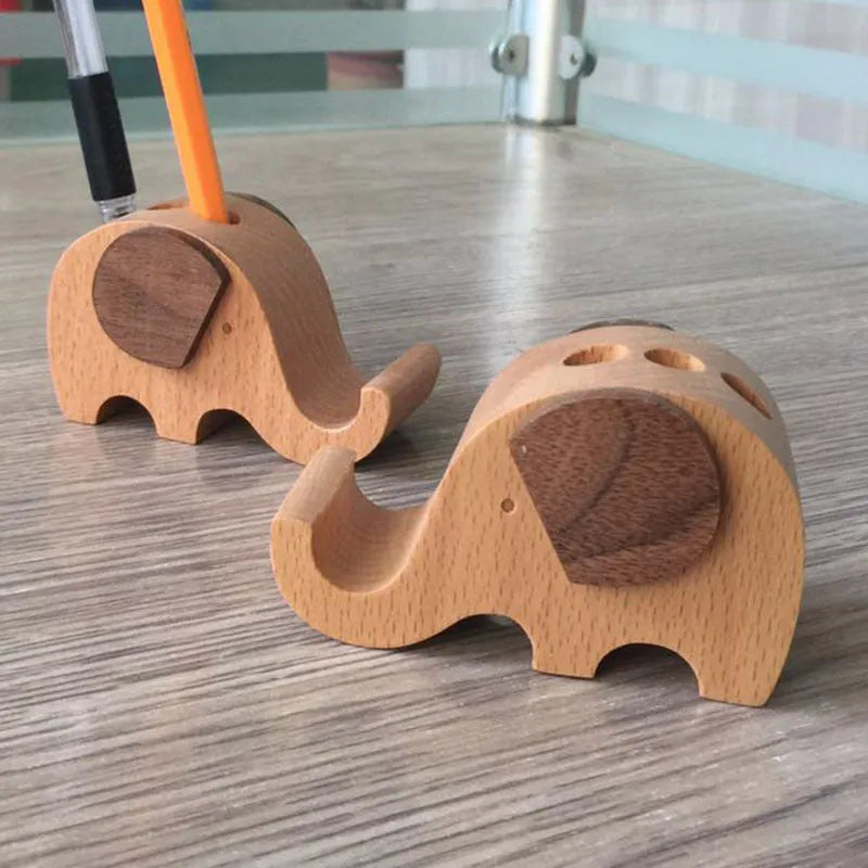 Solid beech wood mobile phone holder with detailed resin animal carving in choice of 22 animal styles