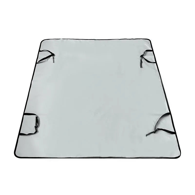 Grey car pet mat with dog bone print on rear car seat protecting upholstery