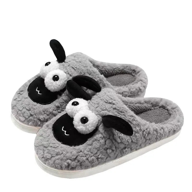 Slip-on thermal cotton slippers in brown colour with a suede upper and PVC sole.