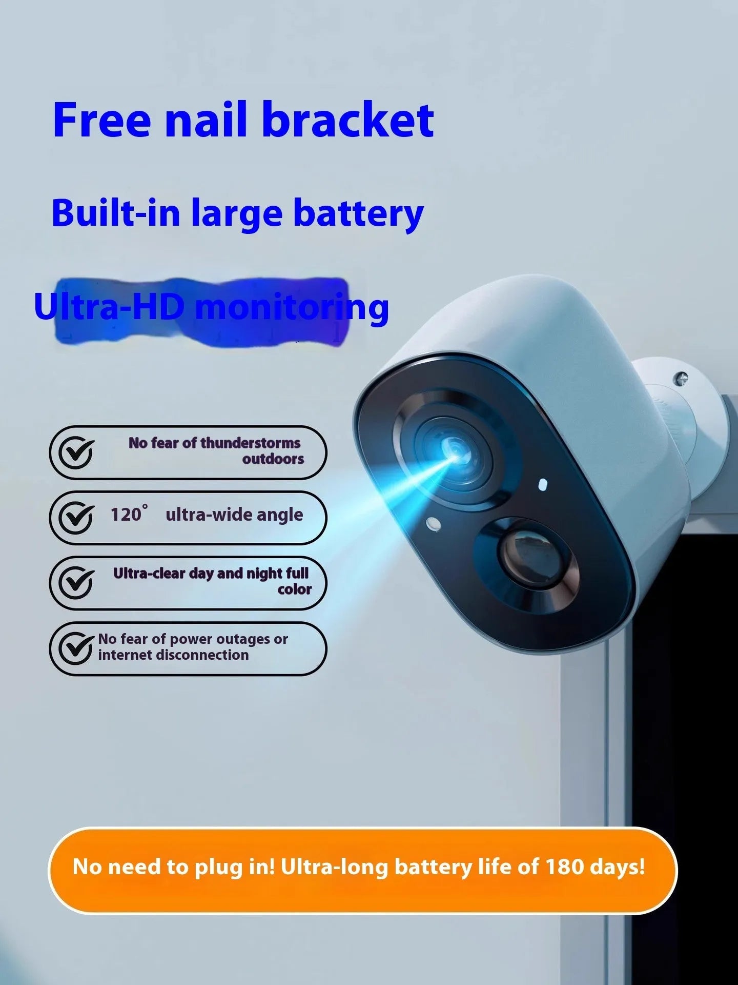 Wireless WiFi battery surveillance camera with 1.2-inch ball machine and self-contained bracket