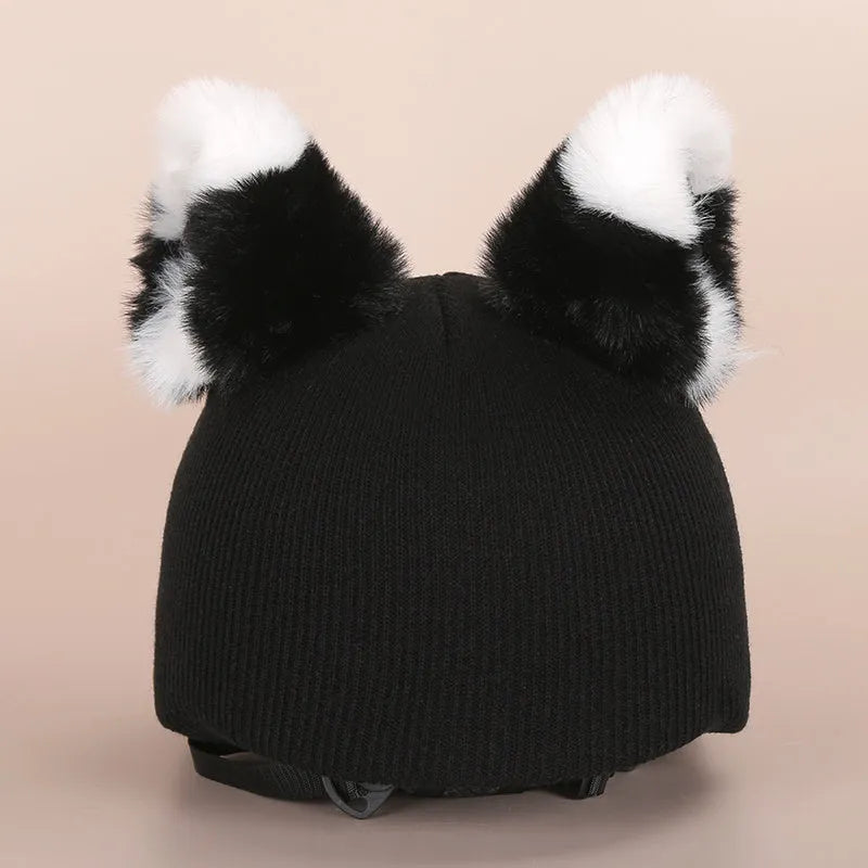 Plush fabric ski helmet decoration with cartoon design for winter gear customisation