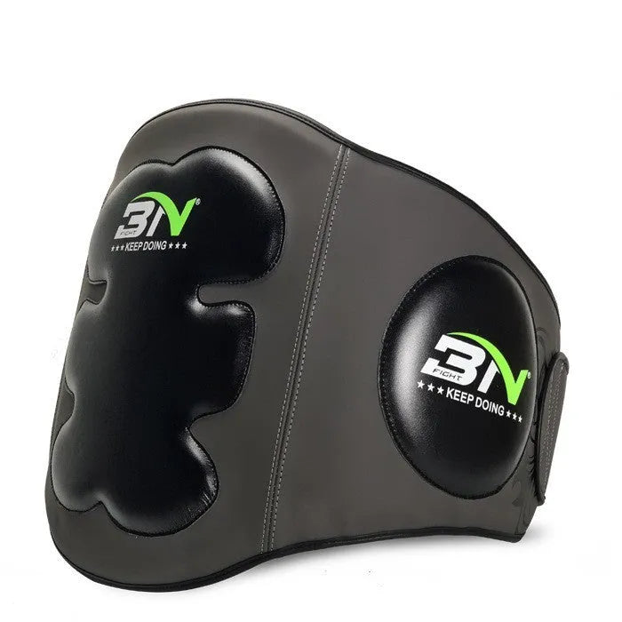 Boxing chest protection target with adjustable waist strap in dark grey or khaki colour