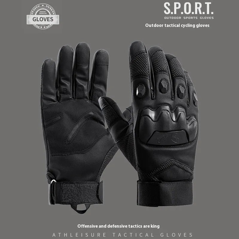 Men's black tactical training gloves with touch screen compatible fingertips