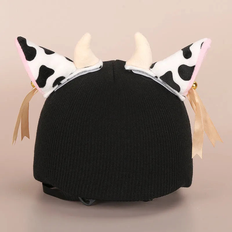 Plush fabric ski helmet decoration with cartoon design for winter gear customisation